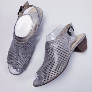 Paul Green Women's Lois Perforated Slingback Sandals Gray Leather Size US 10